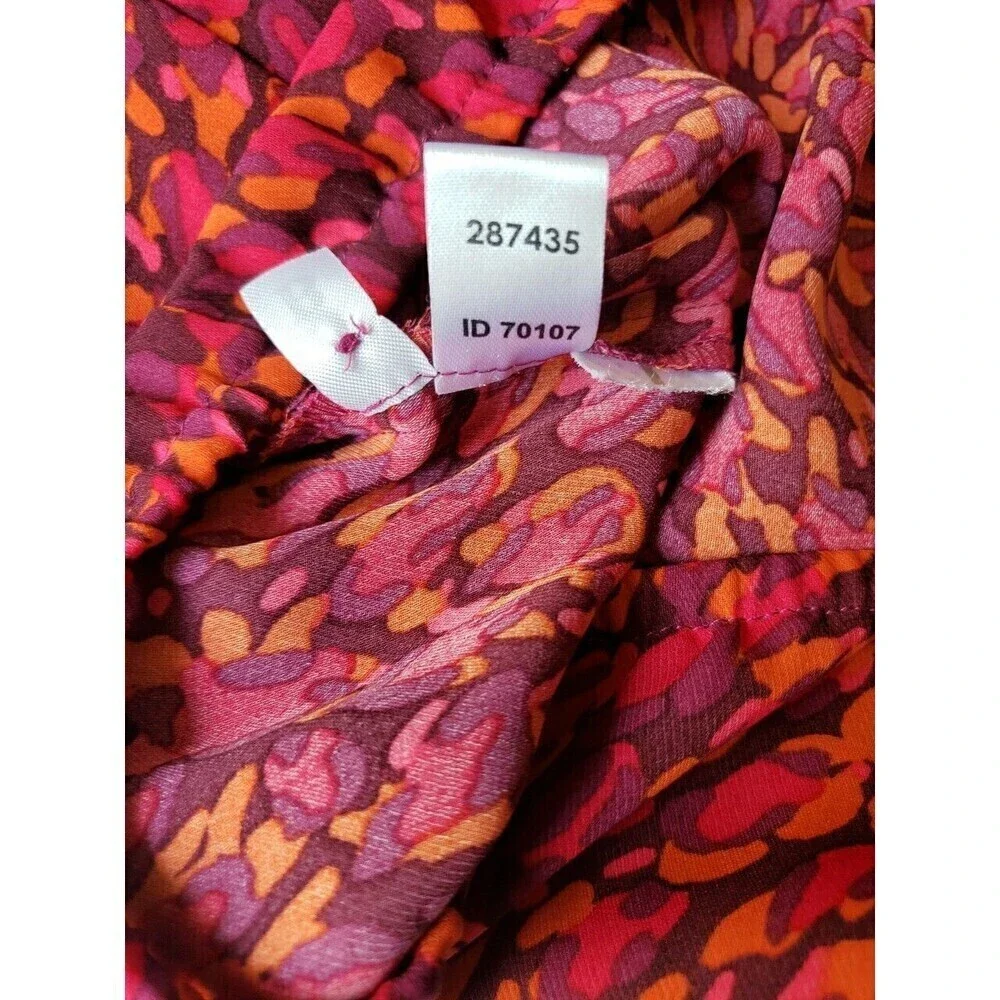 LOFT Ann Taylor Blouse Size XS Red Abstract Keyhole 3/4 Length Elastic Sleeve